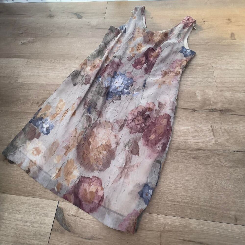 VIRGO II Vintage 90's Crinkle Watercolor Shift Dress Women's 11 Wedding Guest